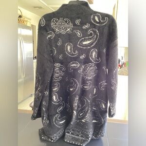 Andrea Jovine Ultra Plush Black Paisley Cardigan Button Down Small